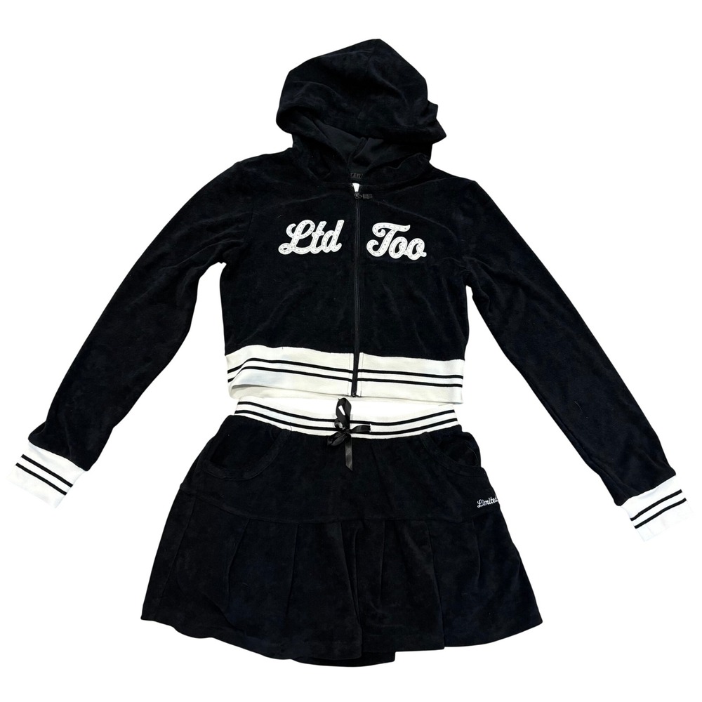 Limited Too Skirt Set Girls Size S Black Velour Zip Hoodie Pleated Skort